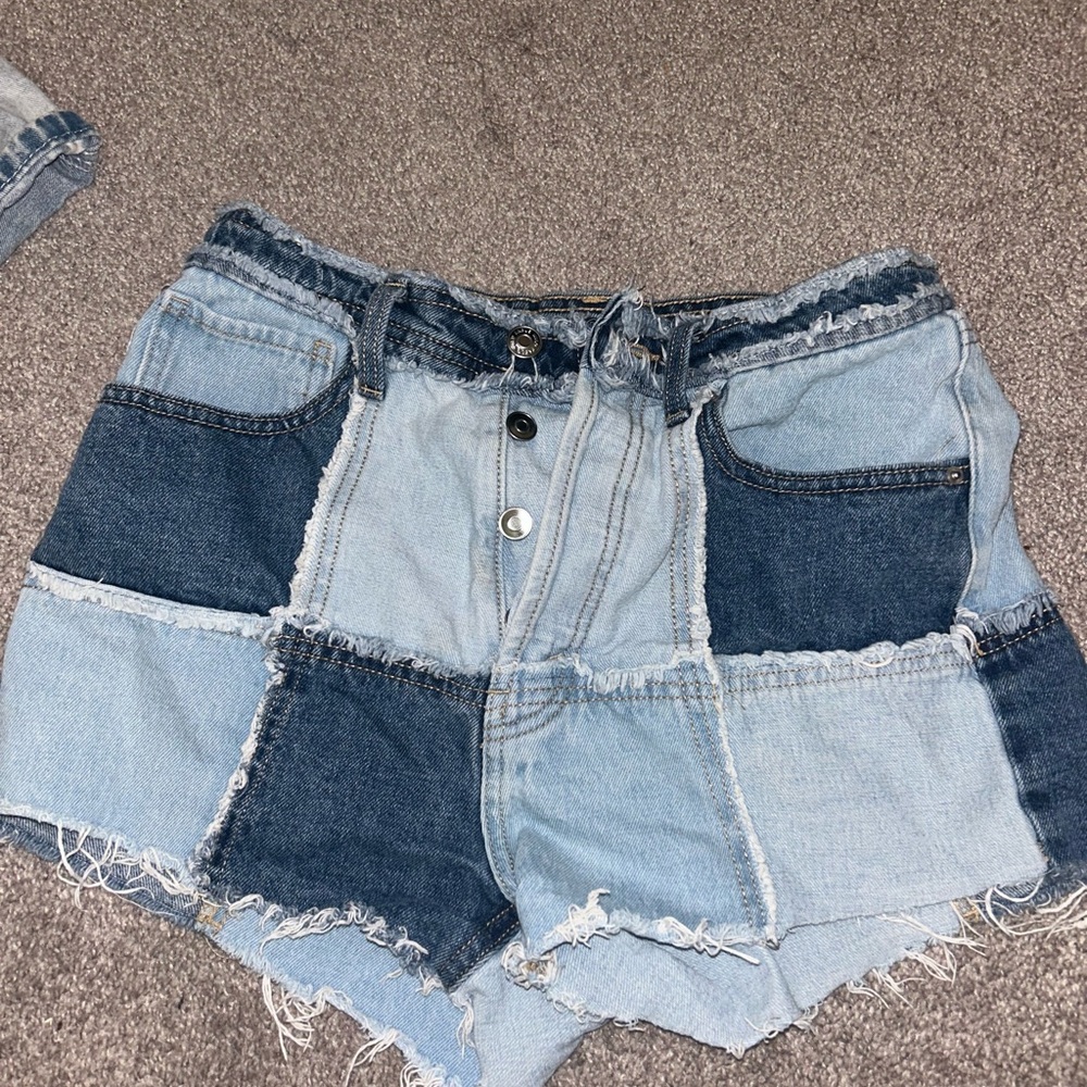 Wild Fable Patchwork Jean Shorts - Light and Dark Blue